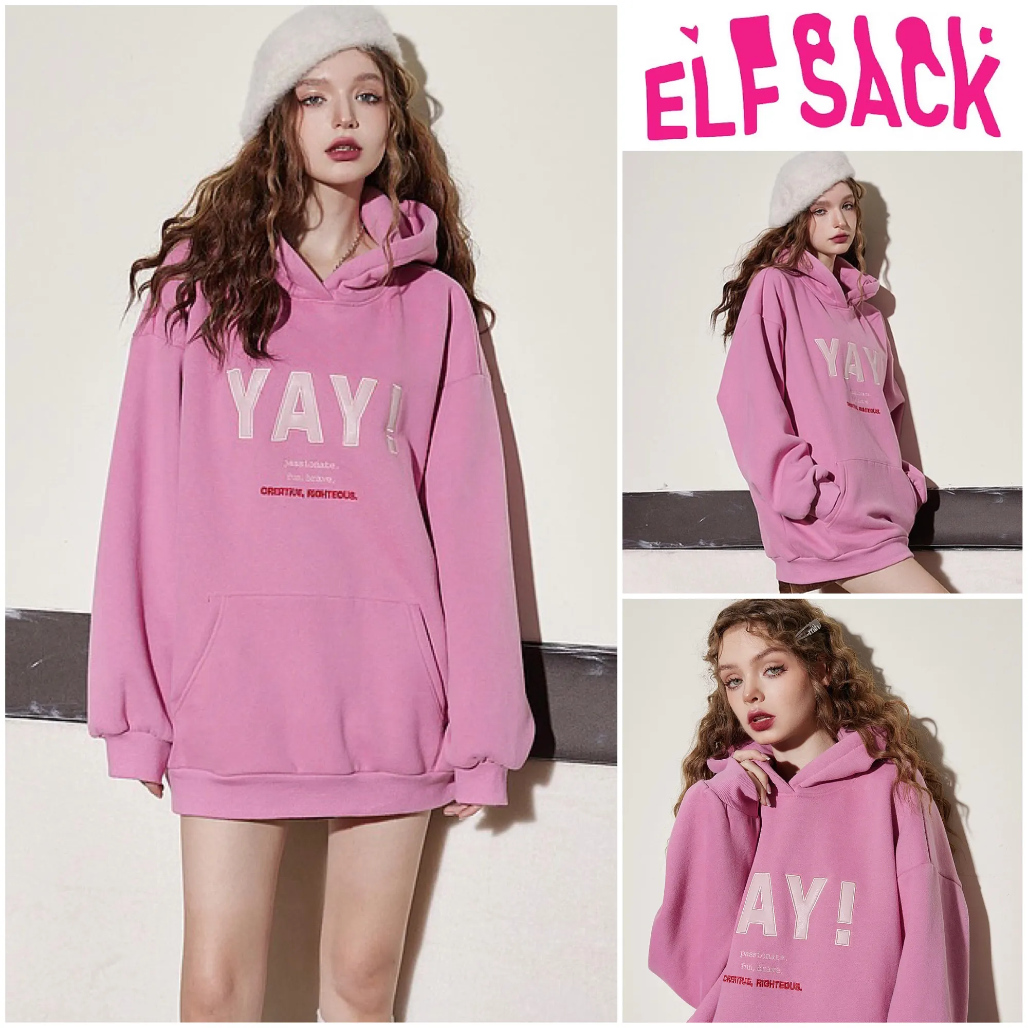 Oversized Logo Hoodies & Sweatshirts | Long Sleeves Plain - ELF SACK