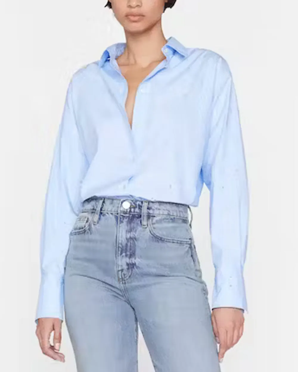 Oversized Rhinestone Button Up Shirt - Chambray