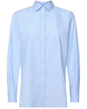 Oversized Rhinestone Button Up Shirt - Chambray