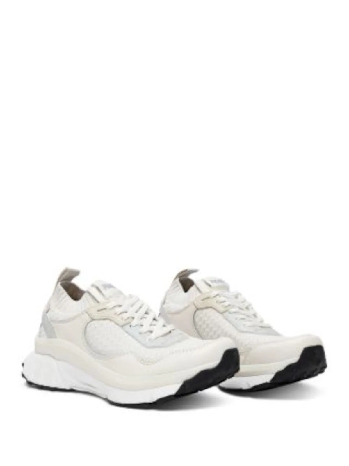 P448 Ivory Mixed Media Platform Sneakers with Knit Collar and Lightning Round Toe