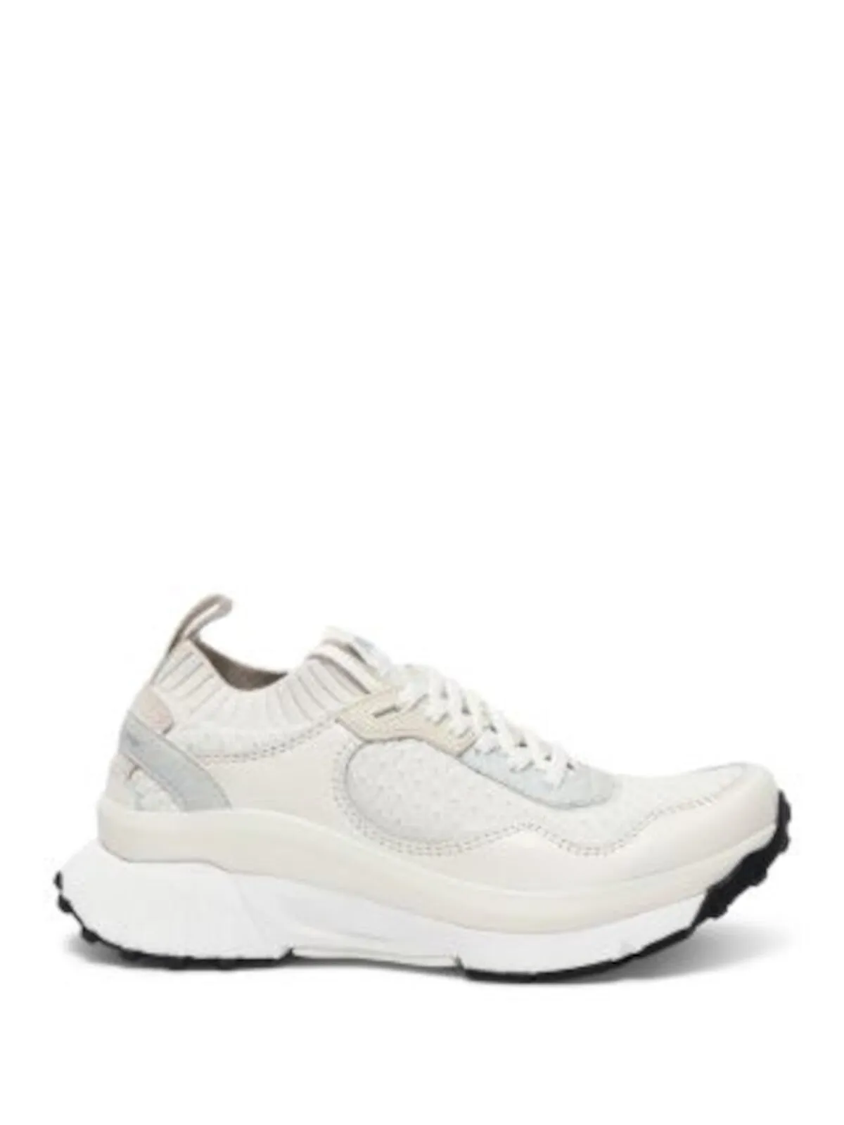 P448 Ivory Mixed Media Platform Sneakers with Knit Collar and Lightning Round Toe