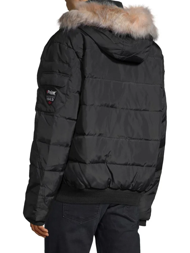 Pajar Men's Faux Fur-Trim Down Bomber Jacket - Black.