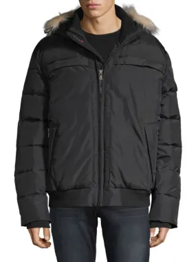 Pajar Men's Faux Fur-Trim Down Bomber Jacket - Black.