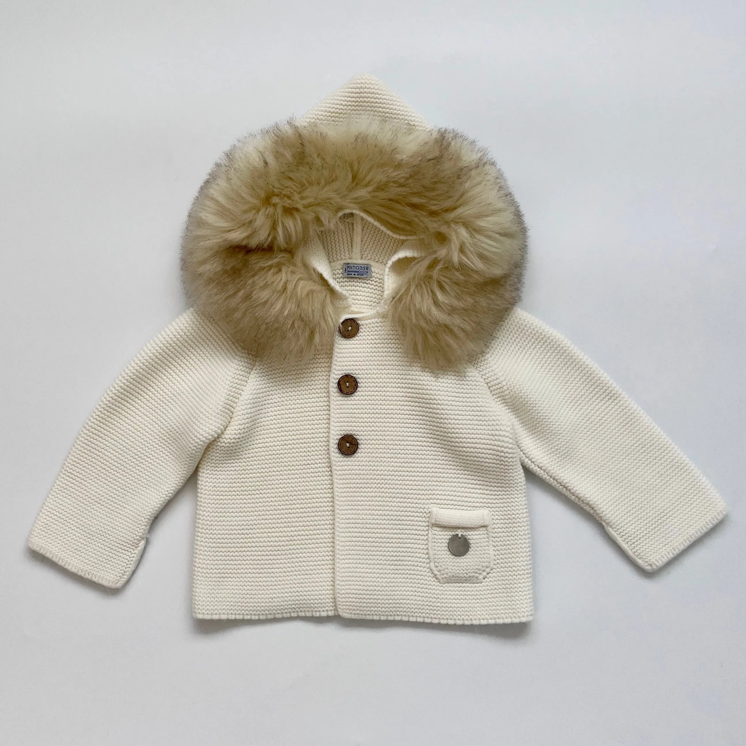 Pangasa Cream Cardigan Jacket with Faux Fur Trim - 24 Months