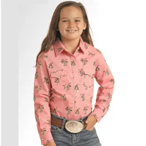 Panhandle Slim Girl's Pink Bronc Dot Long Sleeve Shirt