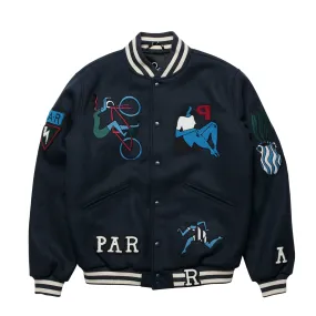 Parra Run Sit & Bike Varsity Jacket Navy Blue