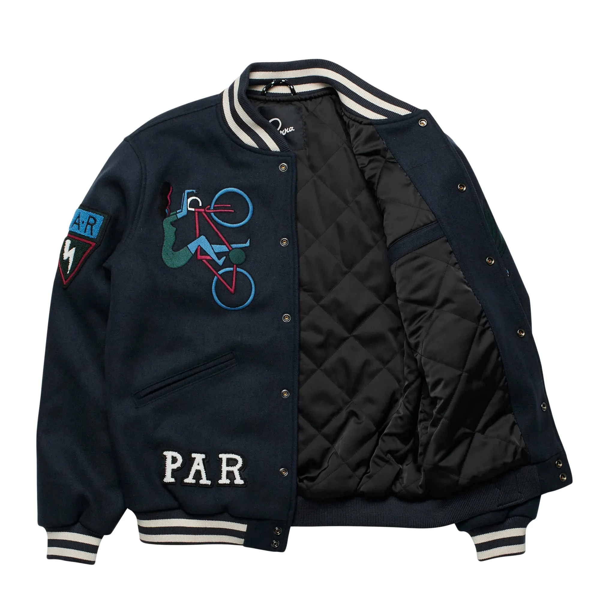 Parra Run Sit & Bike Varsity Jacket Navy Blue