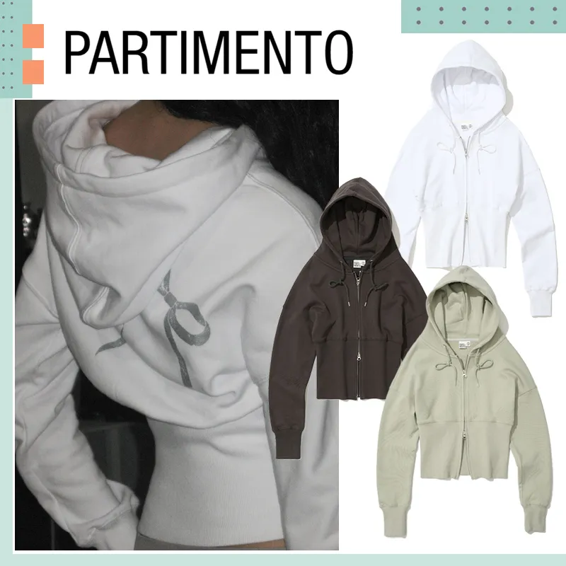 PARTIMENTO | Street Style Long Sleeve Plain Cotton Hoodies & Sweatshirts