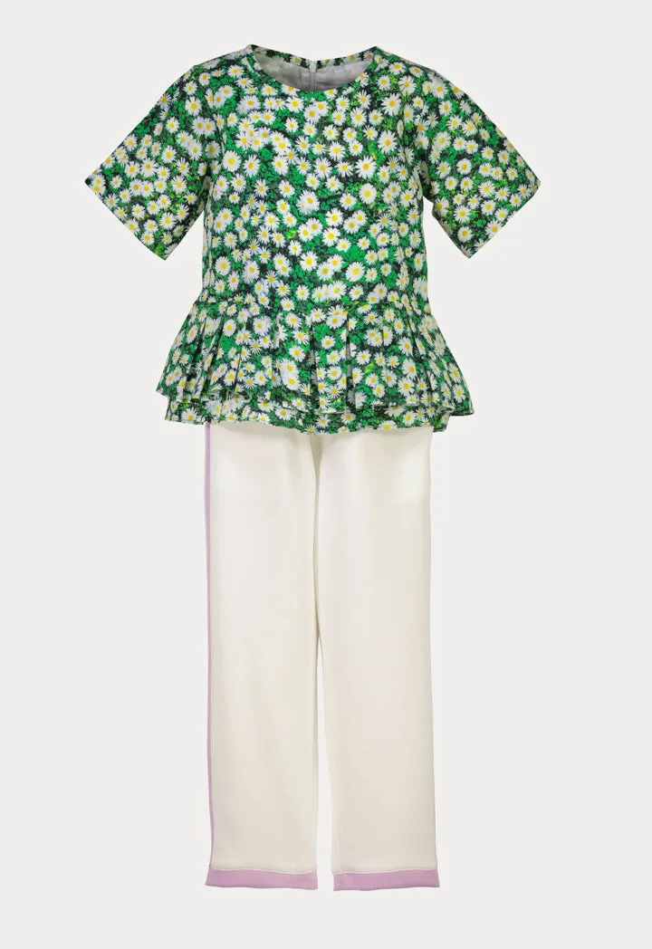 Pleated Floral Print Peplum Pant Set