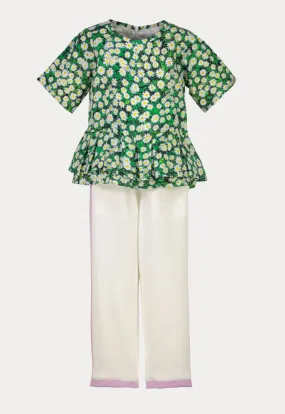 Pleated Floral Print Peplum Pant Set