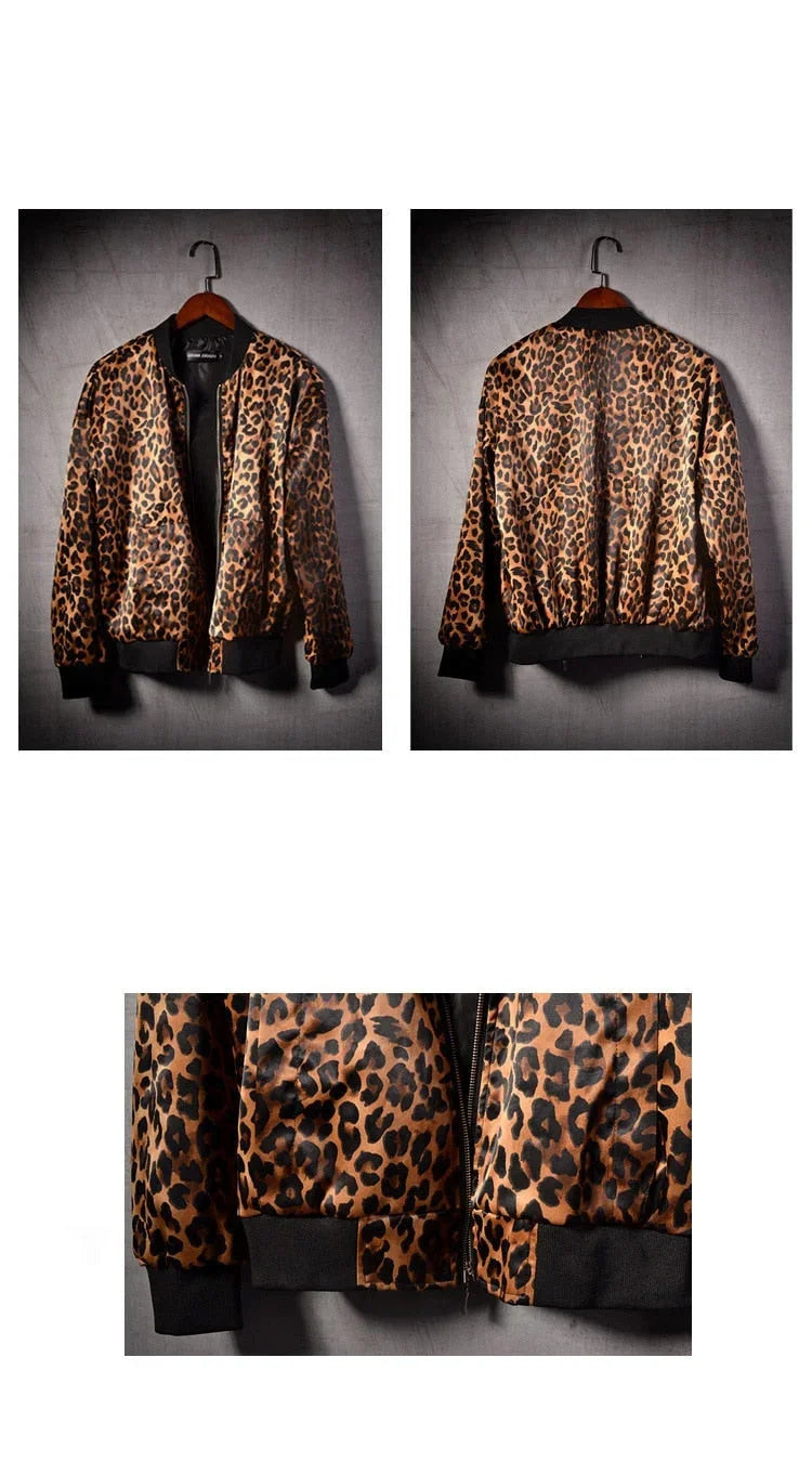 Polyester Leopard Print Hip Hop Baseball Jacket