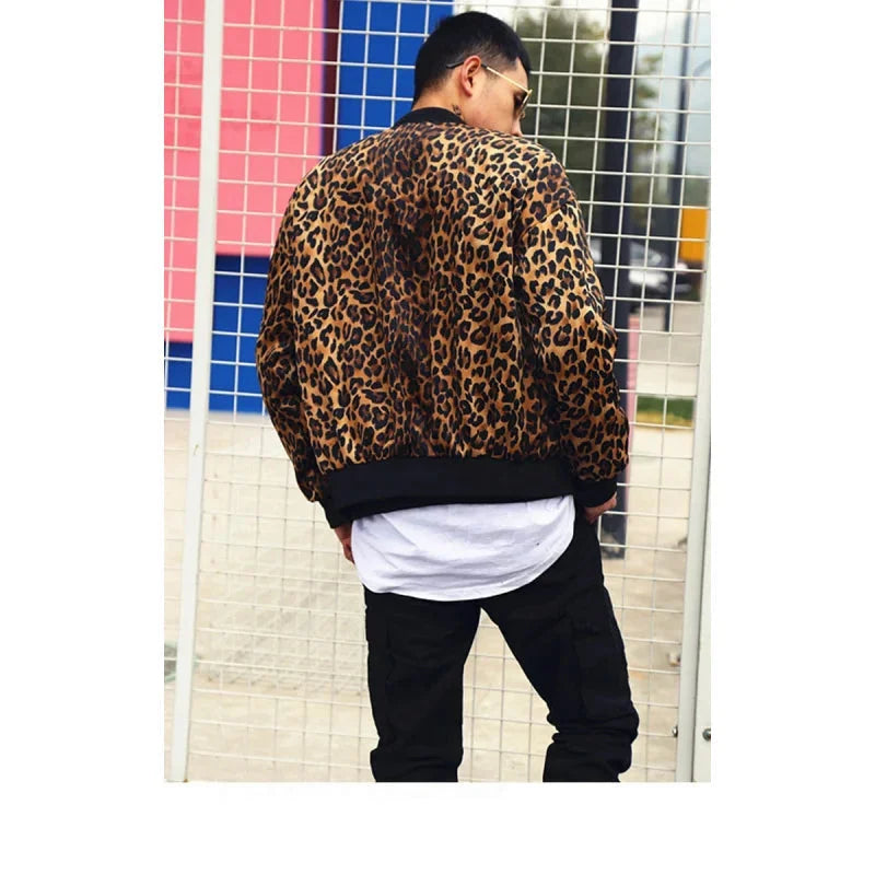 Polyester Leopard Print Hip Hop Baseball Jacket