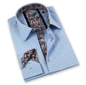 Powder Blue Patterned Dress Shirt for Men.