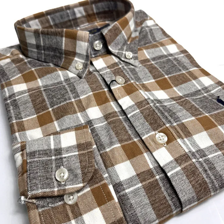 PRL brown check shirt with two-tone design