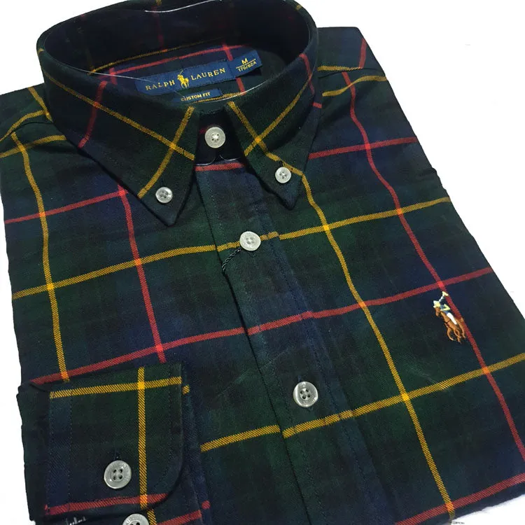 PRL two tone check shirt in green.