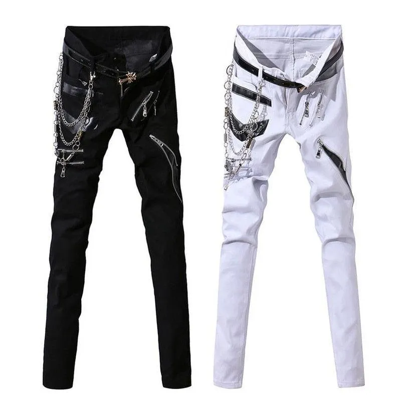 Punk Gothic Stage Performance Jeans - Multi-Zipper Party Pants