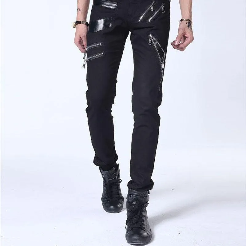 Punk Gothic Stage Performance Jeans - Multi-Zipper Party Pants