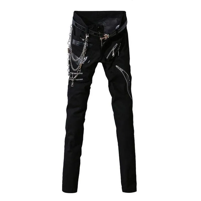 Punk Gothic Stage Performance Jeans - Multi-Zipper Party Pants