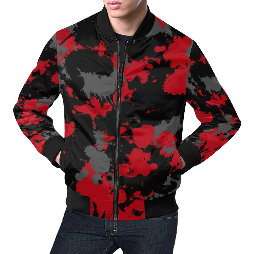 Red, Grey, Black Paint Splatter Bomber Jacket - Big & Tall Size