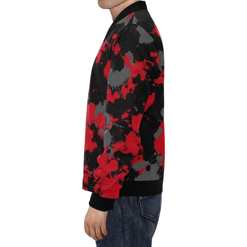 Red, Grey, Black Paint Splatter Bomber Jacket - Big & Tall Size