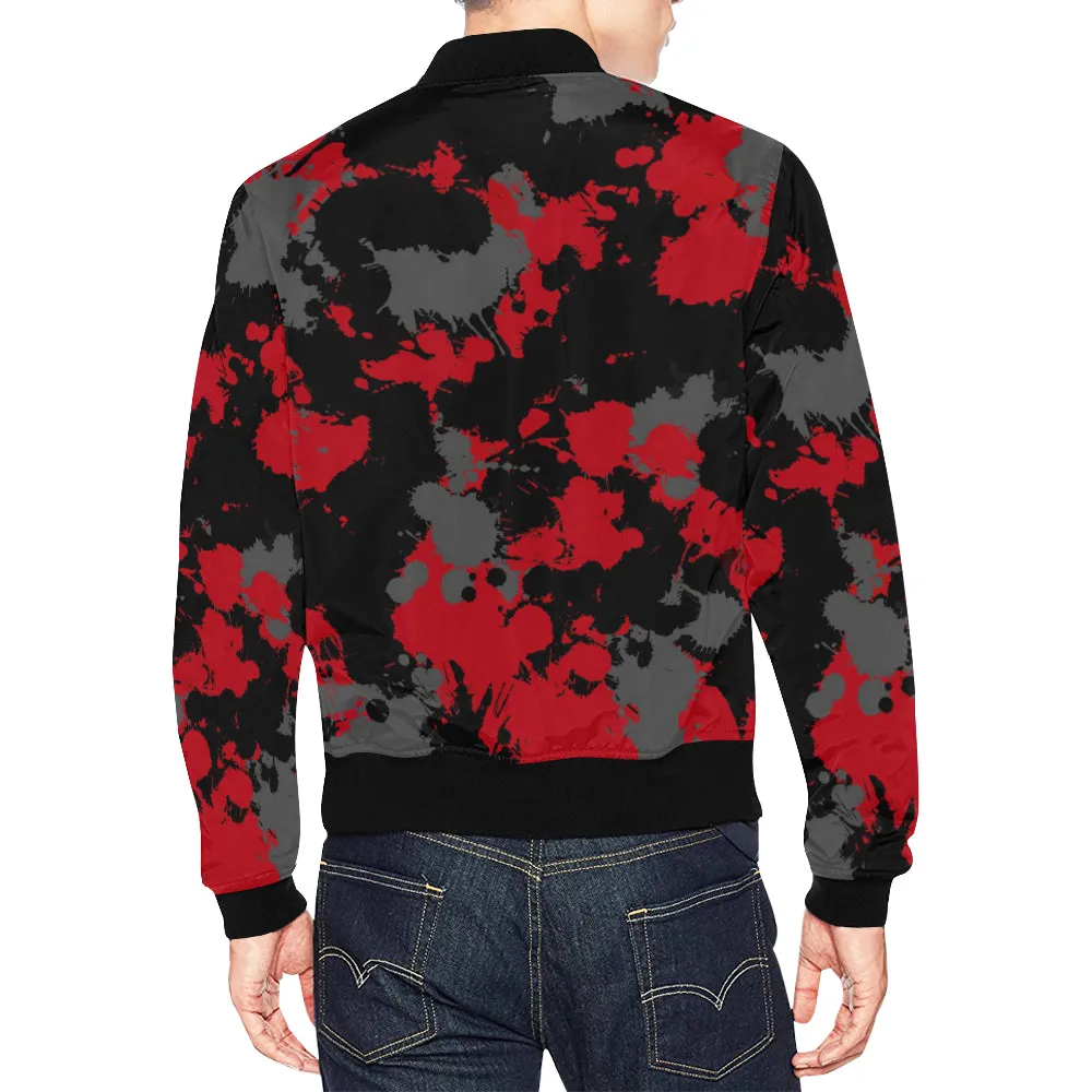 Red, Grey, Black Paint Splatter Bomber Jacket - Big & Tall Size