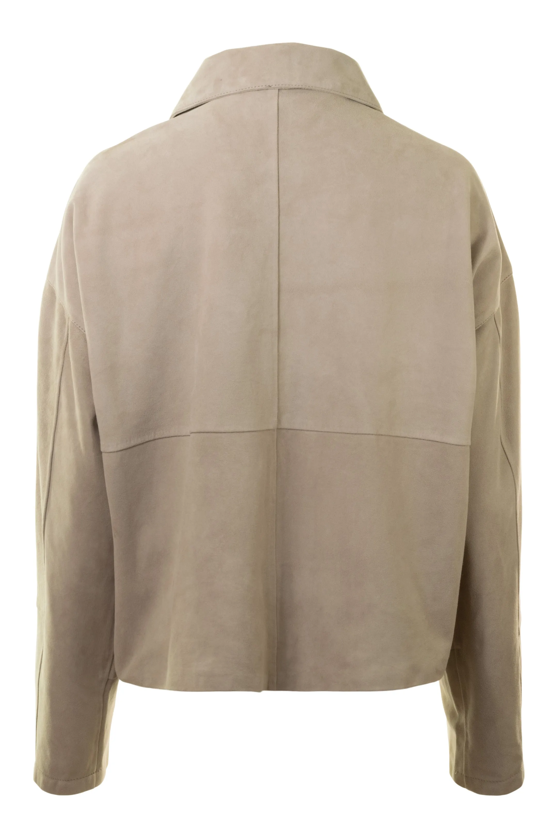 Repeat Cashmere Nougat Suede Jacket with Shirt Collar