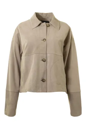 Repeat Cashmere Nougat Suede Jacket with Shirt Collar