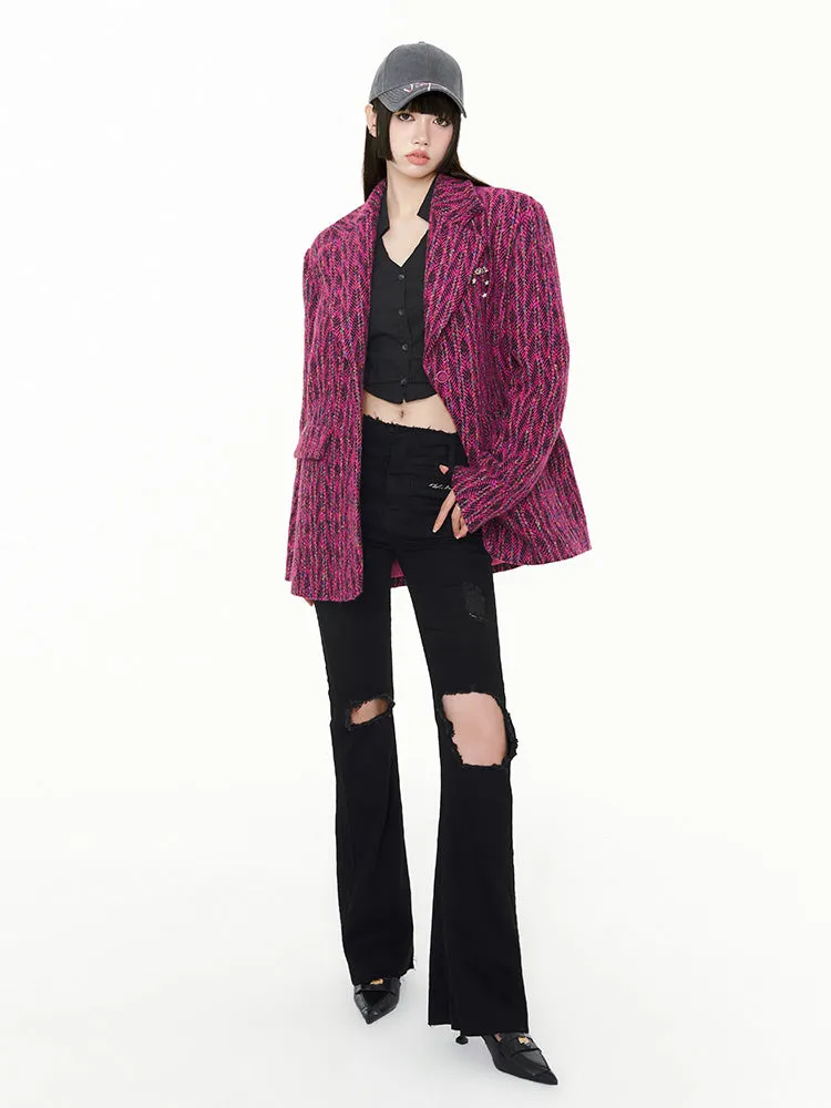 Retro tweed suit jacket - women's new year thick fashion