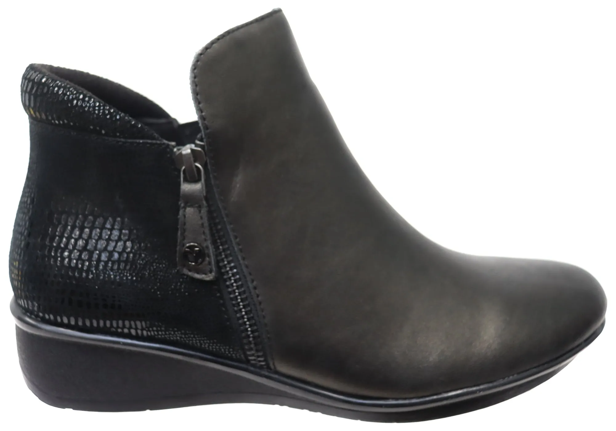 Revere Damascus Womens Comfortable Leather Wide Width Ankle Boots