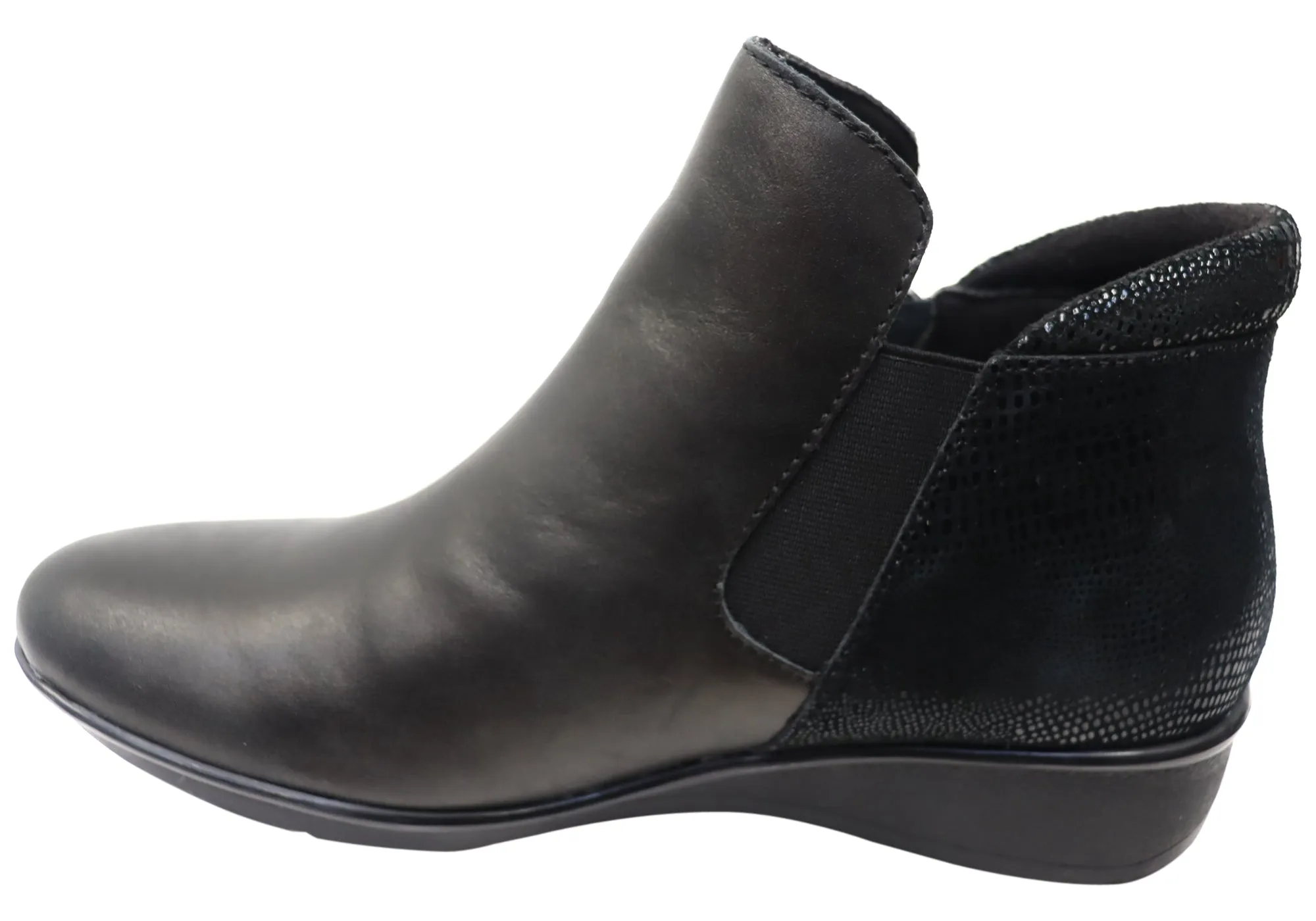 Revere Damascus Womens Comfortable Leather Wide Width Ankle Boots