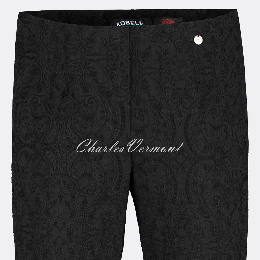 Robell Marie Trouser | Full Length | 51412-54145-90 | Black Paisley Jacquard