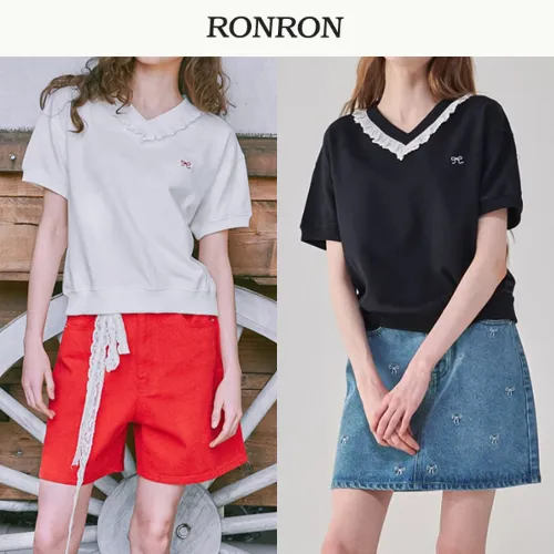 RONRON - Short Sleeves Logo Hoodies & Sweatshirts for Street Style