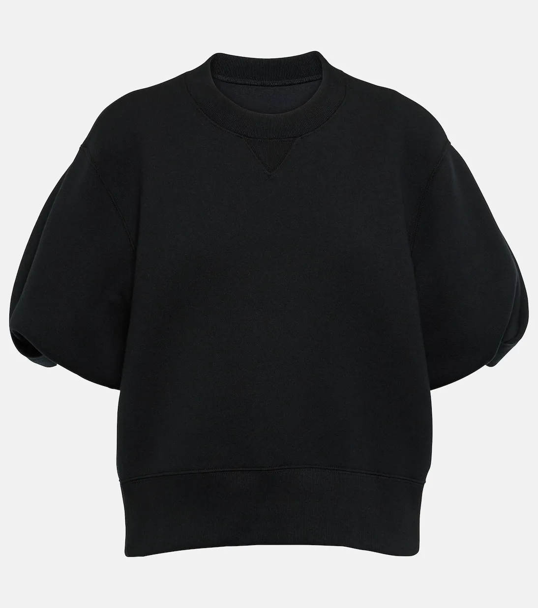 sacai crew neck sweatshirt, plain cotton short sleeves, puff sleeves