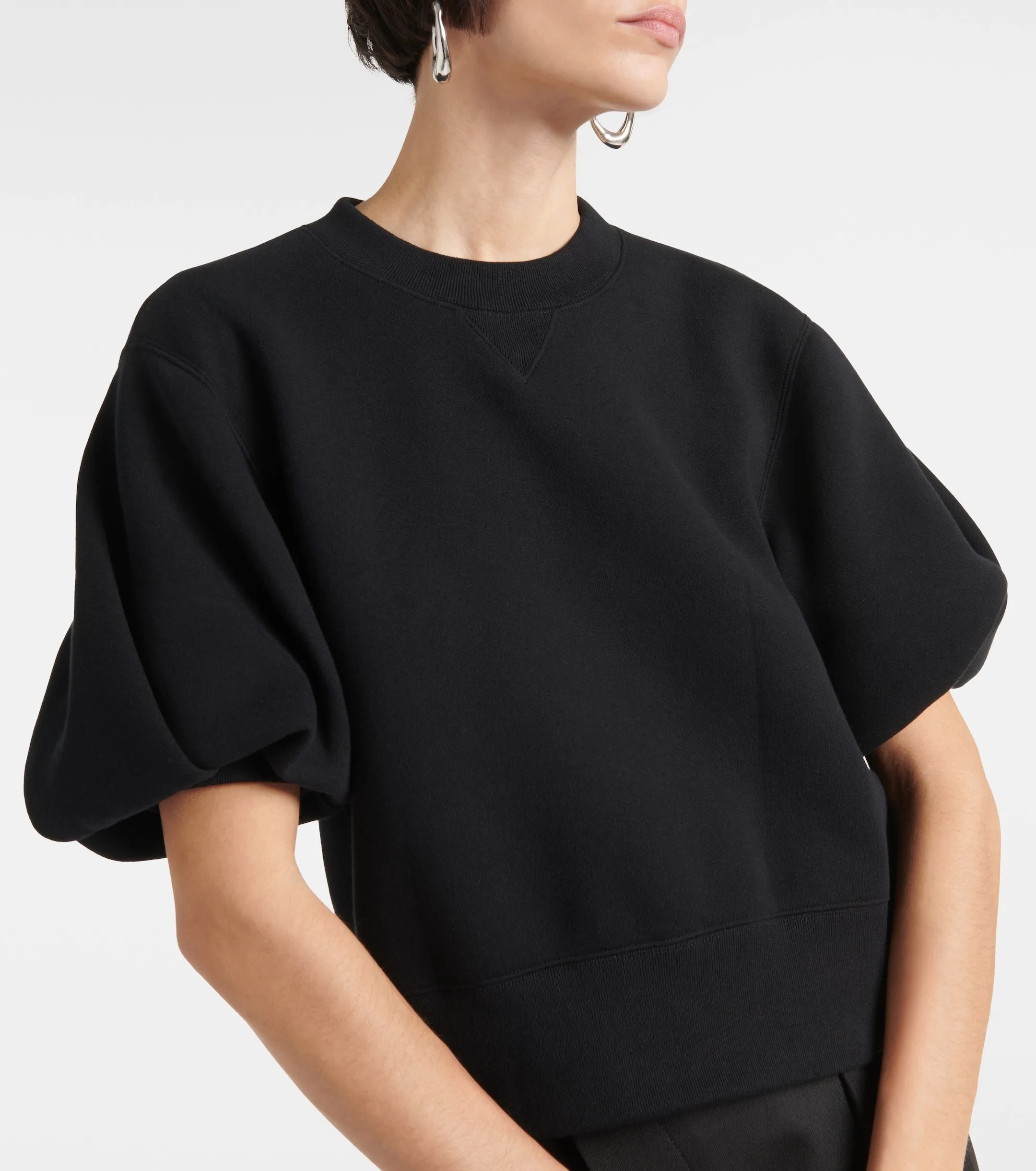 sacai crew neck sweatshirt, plain cotton short sleeves, puff sleeves