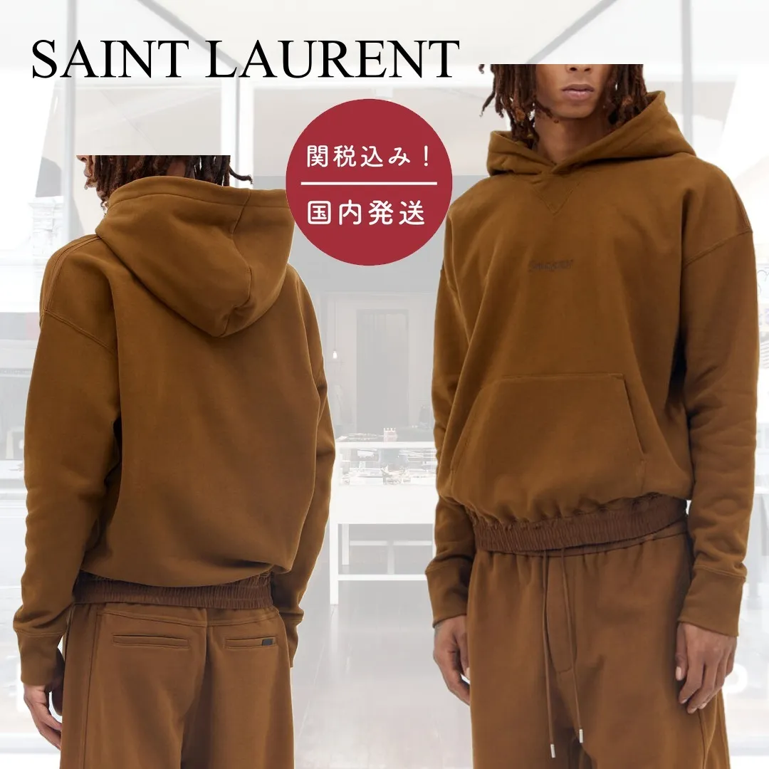 Saint Laurent Long Sleeve Plain Cotton Logo Luxury Hoodies for Street Style