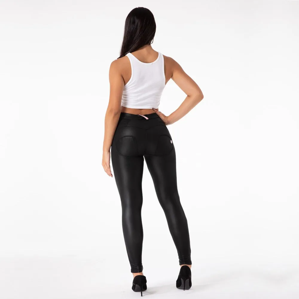 Sexy Black Faux Leather Skinny Butt Lifting Jeggings for Women