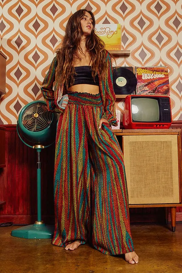 She's a Vibe Multi Color Smocked Waist Band Wide Leg Maxi Pants on Sale