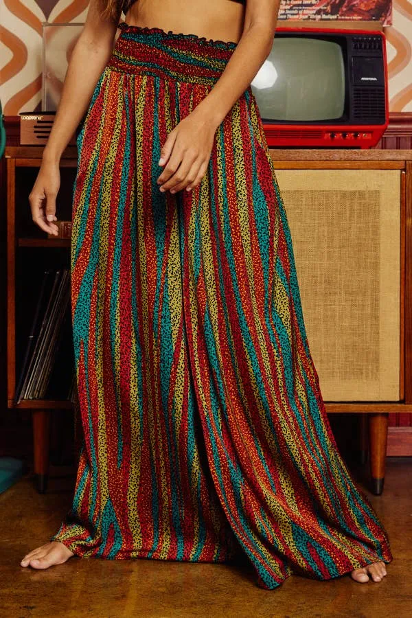 She's a Vibe Multi Color Smocked Waist Band Wide Leg Maxi Pants on Sale