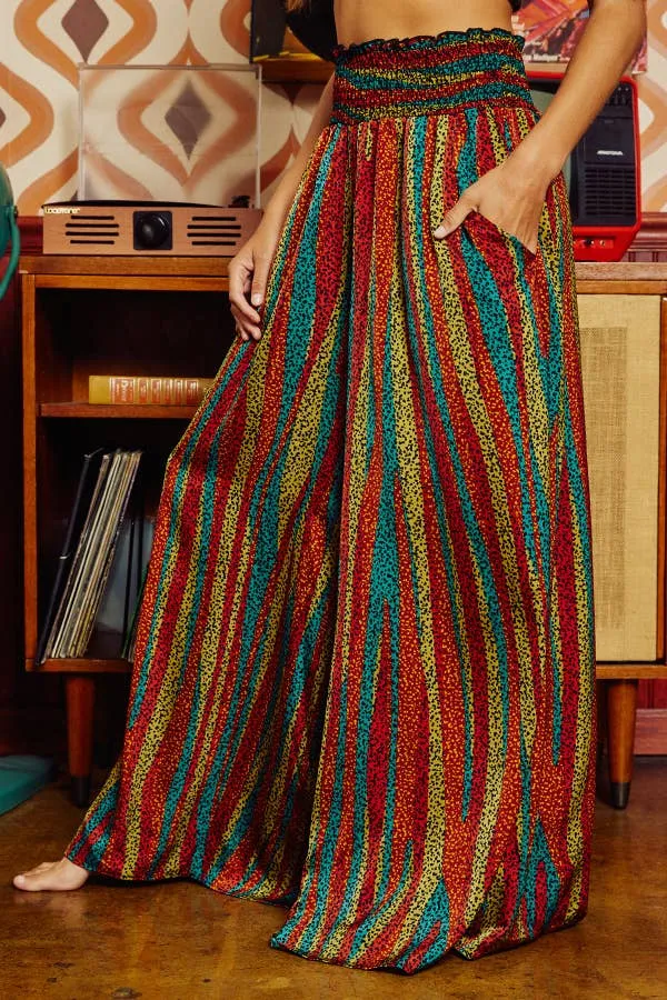 She's a Vibe Multi Color Smocked Waist Band Wide Leg Maxi Pants on Sale