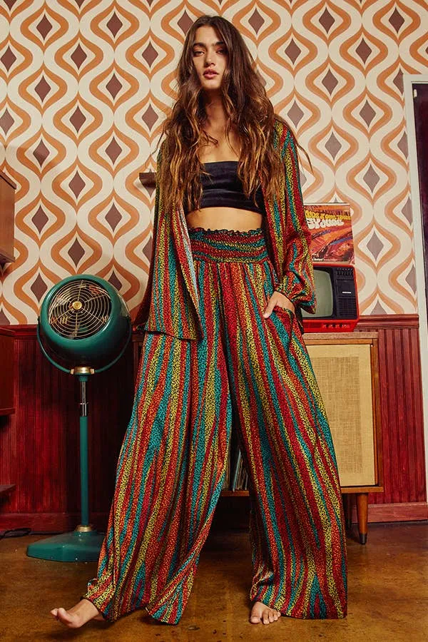 She's a Vibe Multi Color Smocked Waist Band Wide Leg Maxi Pants on Sale