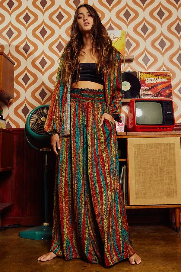 She's a Vibe Multi Color Smocked Waist Band Wide Leg Maxi Pants on Sale