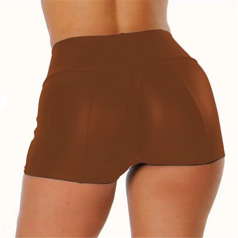 Shiny Faux Leather Bodycon Shorts - Elastic Waist Wetlook Trunks | Google SEO Result: Faux Leather Bodycon Shorts - Shiny, Elast