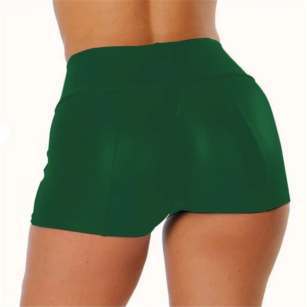 Shiny Faux Leather Bodycon Shorts - Elastic Waist Wetlook Trunks | Google SEO Result: Faux Leather Bodycon Shorts - Shiny, Elast