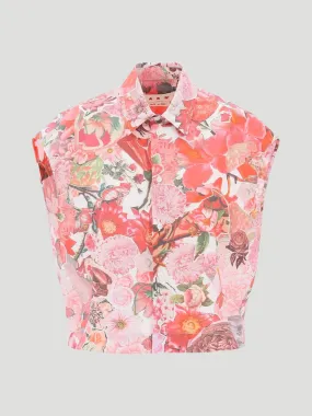 Sleeveless Floral Cotton Poplin Shirt