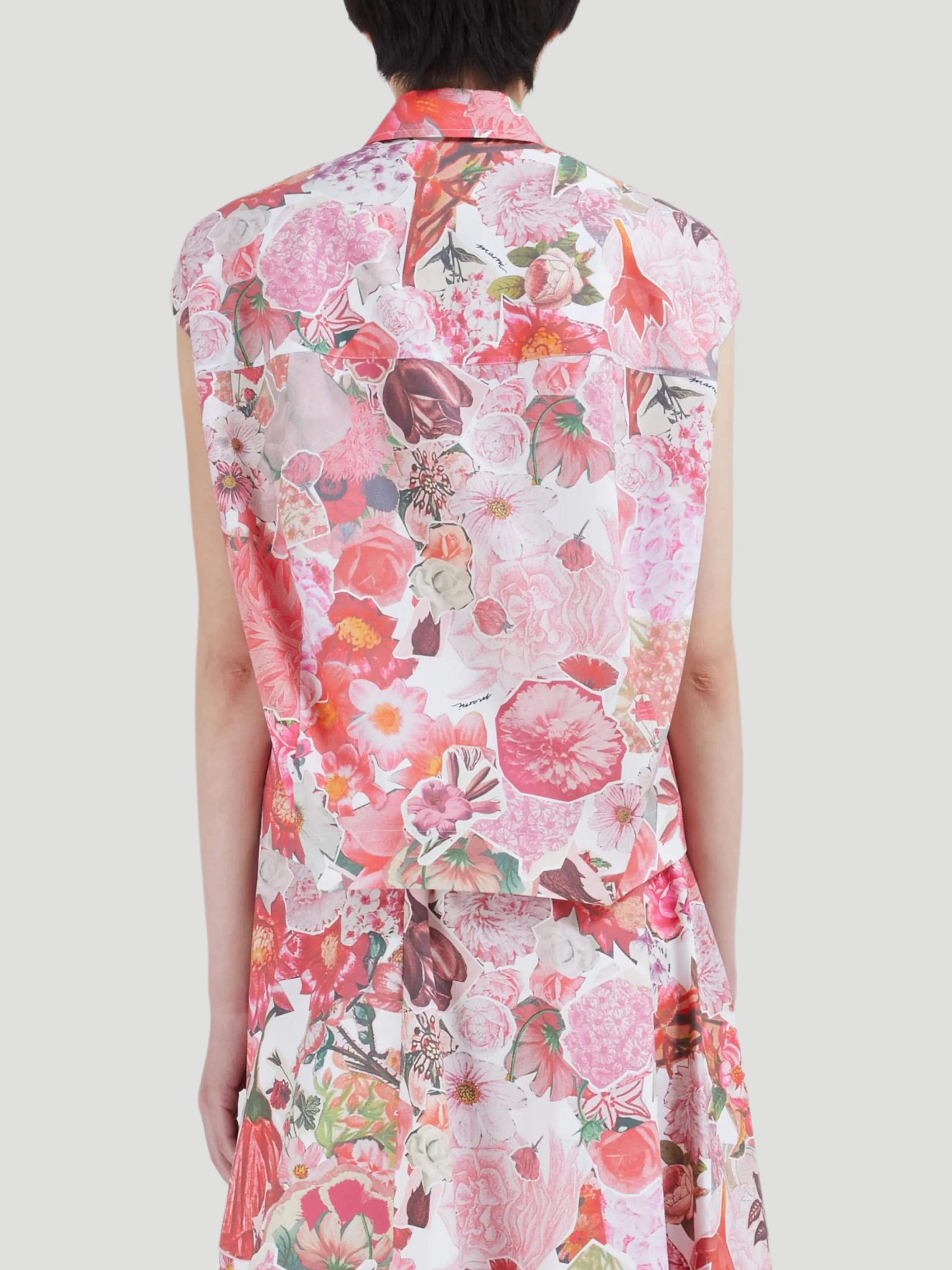 Sleeveless Floral Cotton Poplin Shirt