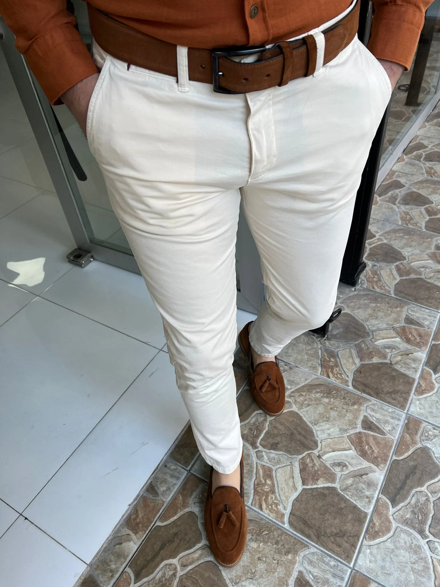 Slim Cotton Cream Pants