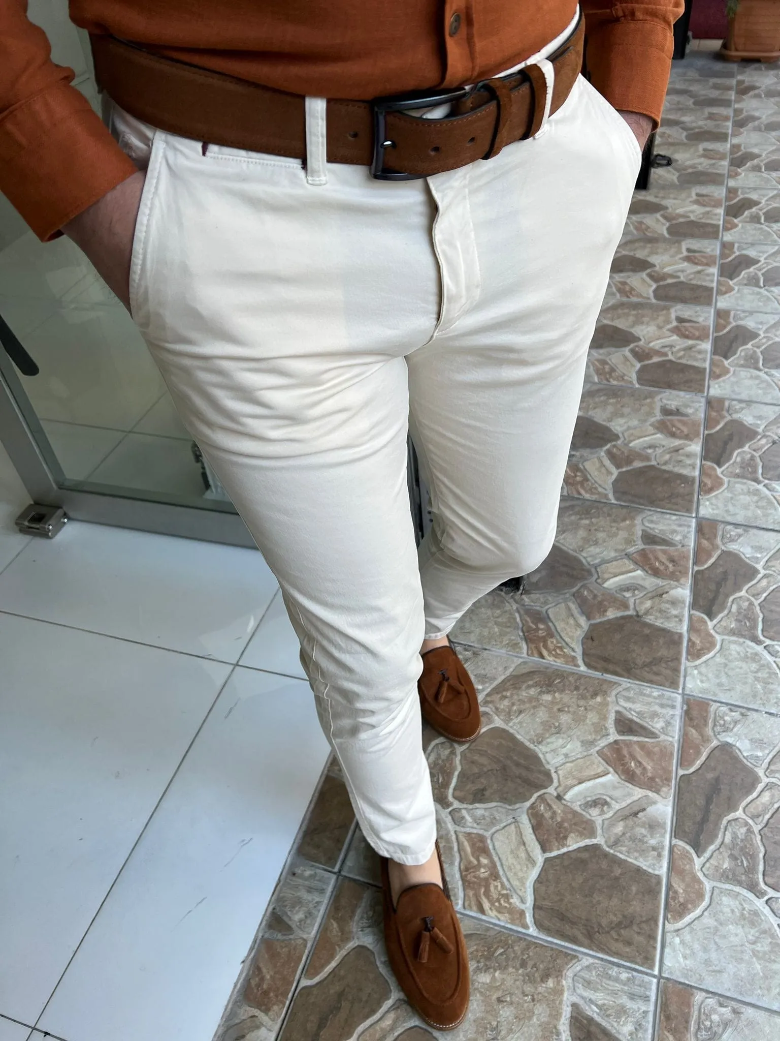 Slim Cotton Cream Pants