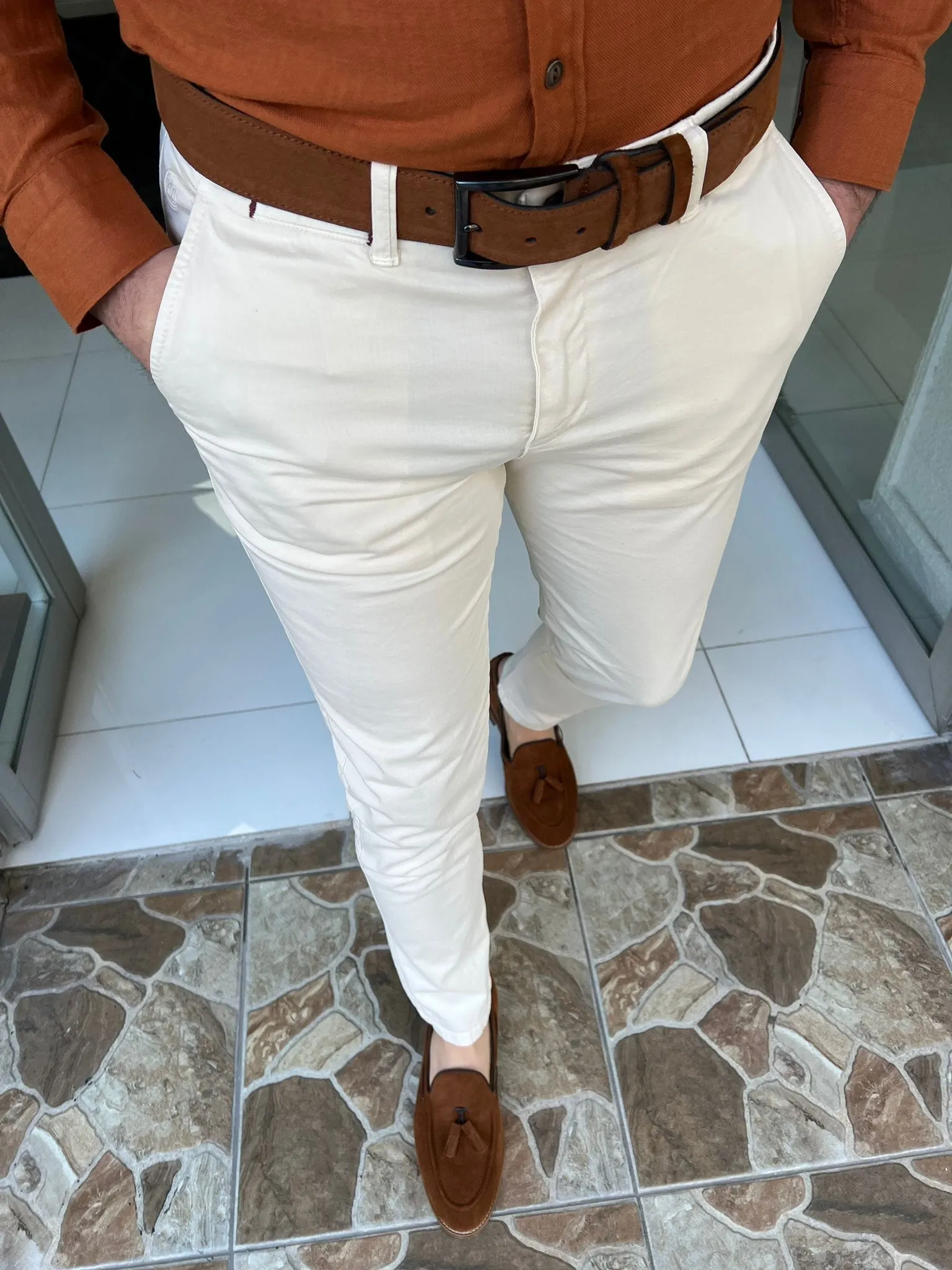 Slim Cotton Cream Pants