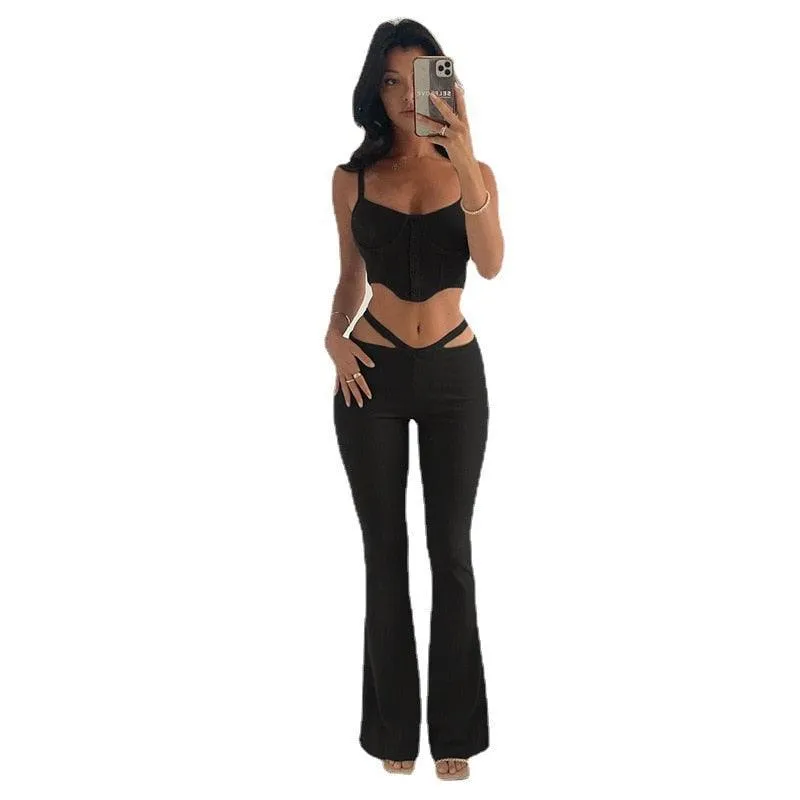 Slim Flare Pants G String Trousers Clubwear