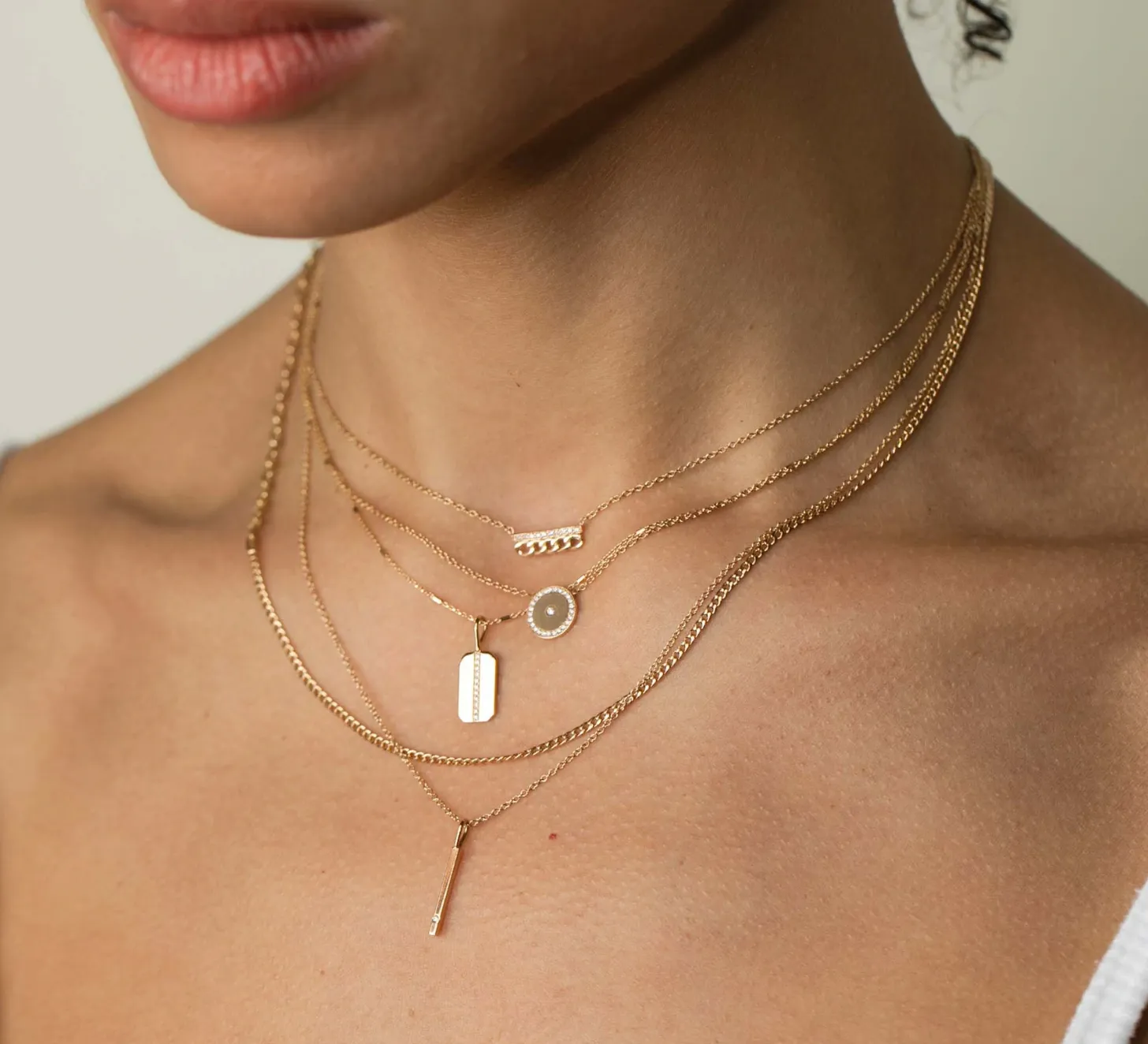 Small Diamond Dog Tag Necklace With Pavé Line Square Edge.